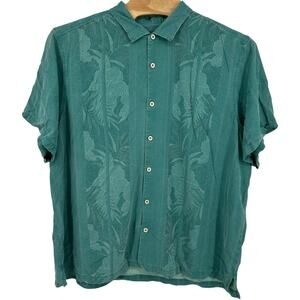 Men's 4XLT Blue Floral Tommy Bahama Textured 100% Silk Button Up Hawaiian Shirt